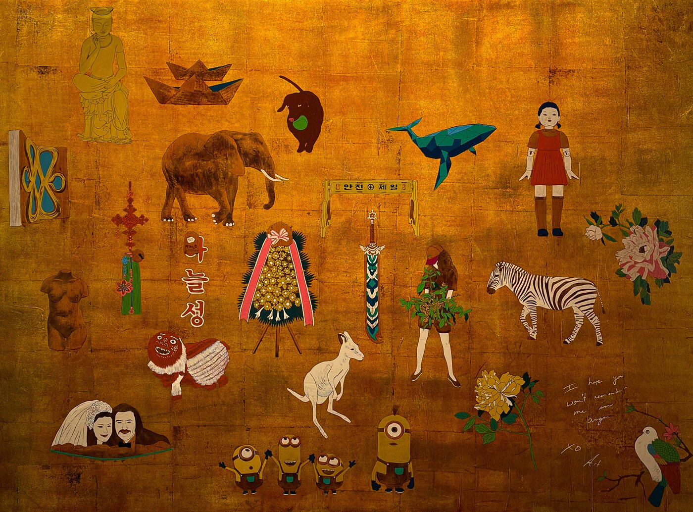 본문 이미지 - 홍성용, 박제된 기억 - 이태원 우사단, 2026, 캔버스위에 옻칠기법, 105 &times; 142 cm (금산갤러리 제공)