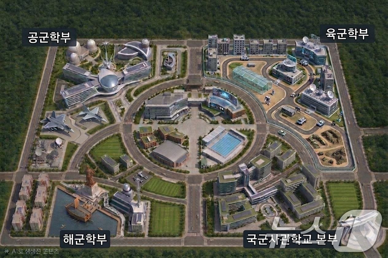 본문 이미지 - AI를 활용해 제작한 국군사관학교 예상 조감도. (국방부 제공. 재판매 및 DB금지) 2026.7.16 ⓒ 뉴스1