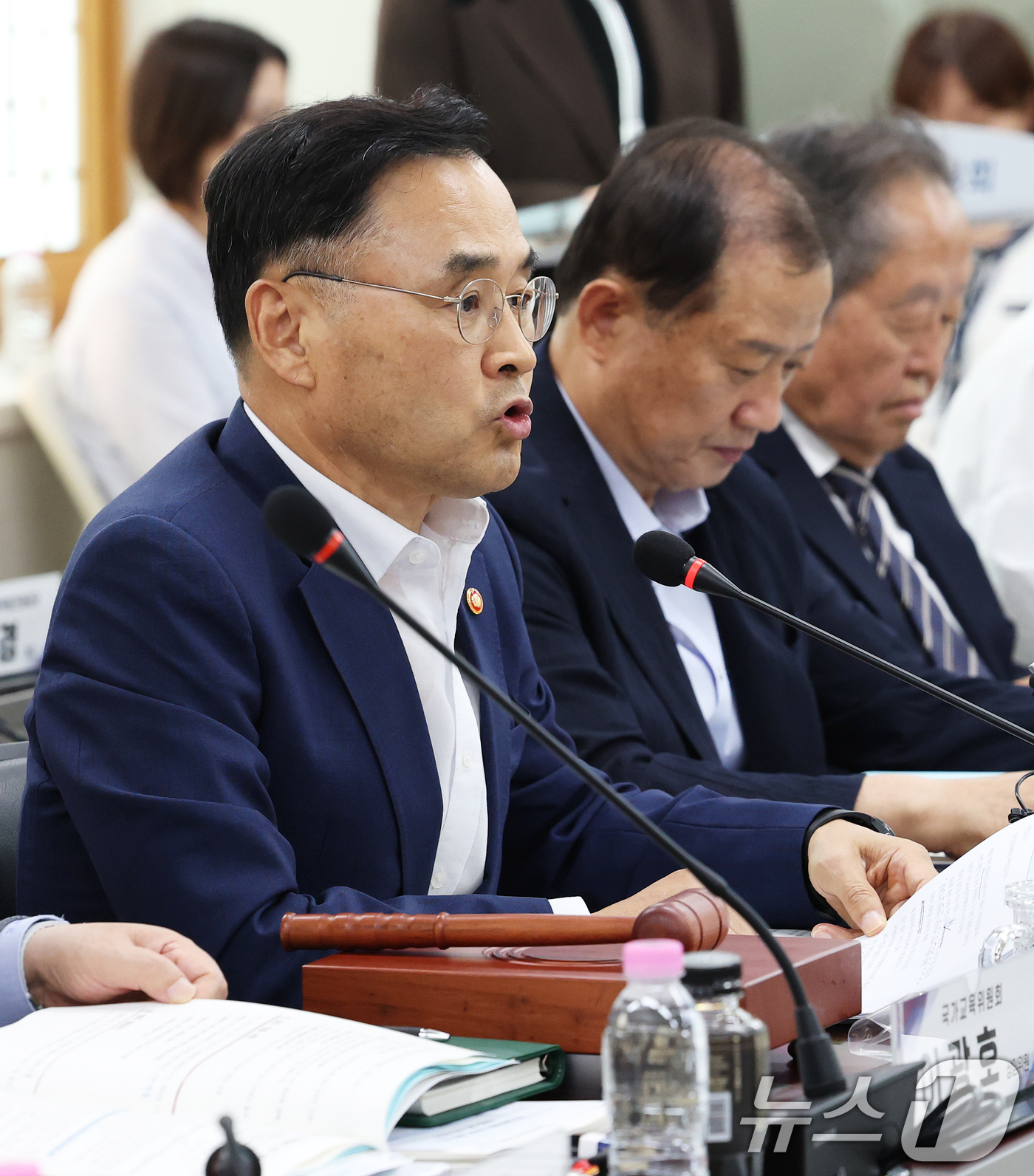 (서울=뉴스1) 오대일 기자 = 차정인 국가교육위원장이 16일 오후 서울 종로구 정부서울청사에서 열린 국가교육위원회 2026년 제7차 회의에서 모두발언을 하고 있다. 2026.7. …