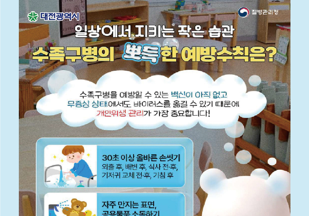 대전 영유아 수족구병 급증…"증상 땐 어린이집 등 등원 자제"