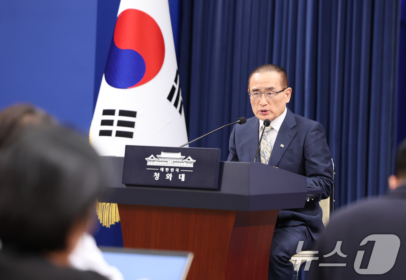 (서울=뉴스1) 허경 기자 = 위성락 국가안보실장이 22일 청와대 춘추관에서 대통령 순방 일정 관련 브리핑을 하고 있다. 2026.7.22/뉴스1