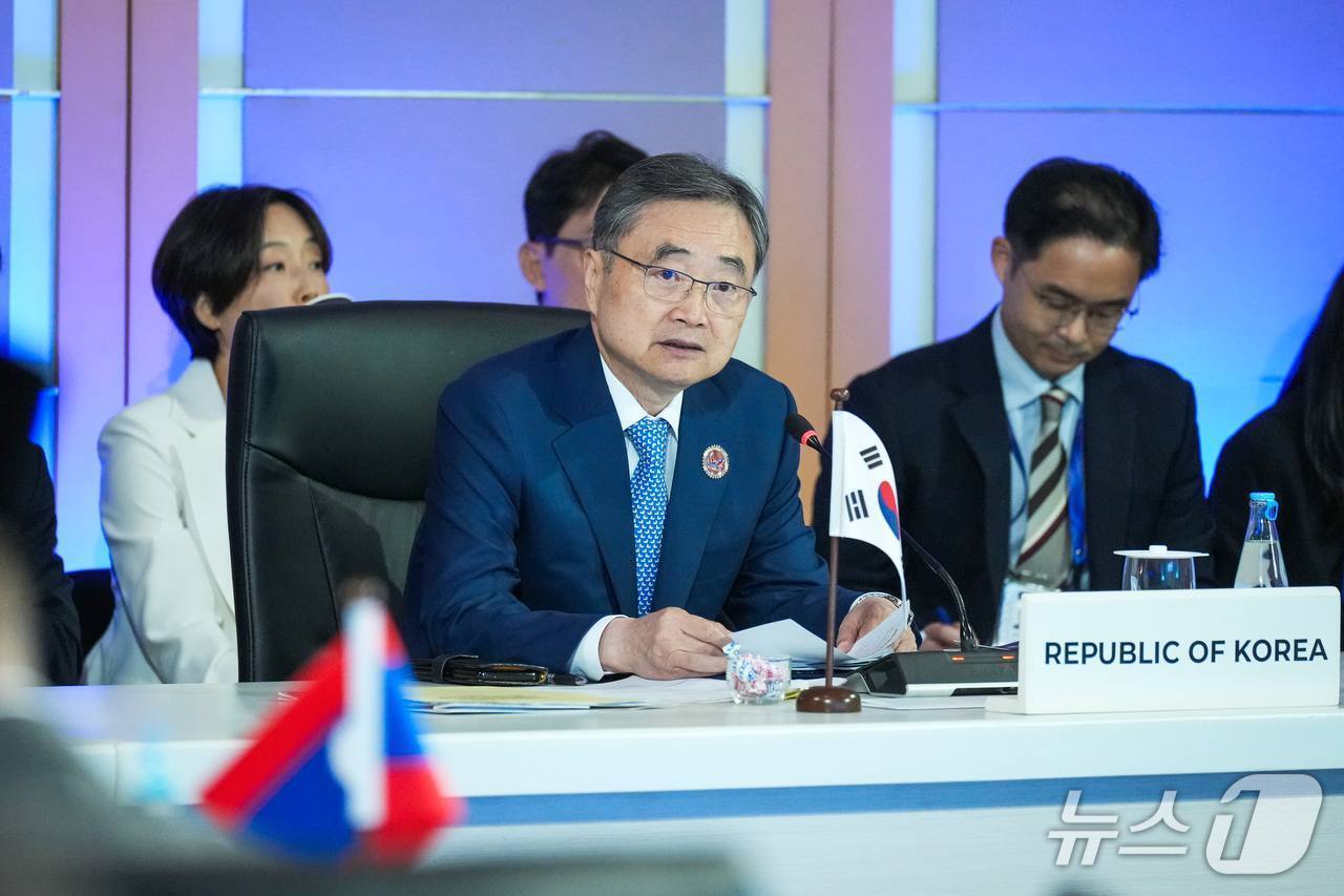 본문 이미지 - 조현 외교부 장관이 22일 '한-아세안(ASEAN) 외교장관회의'에서 발언하는 모습 (외교부 제공)