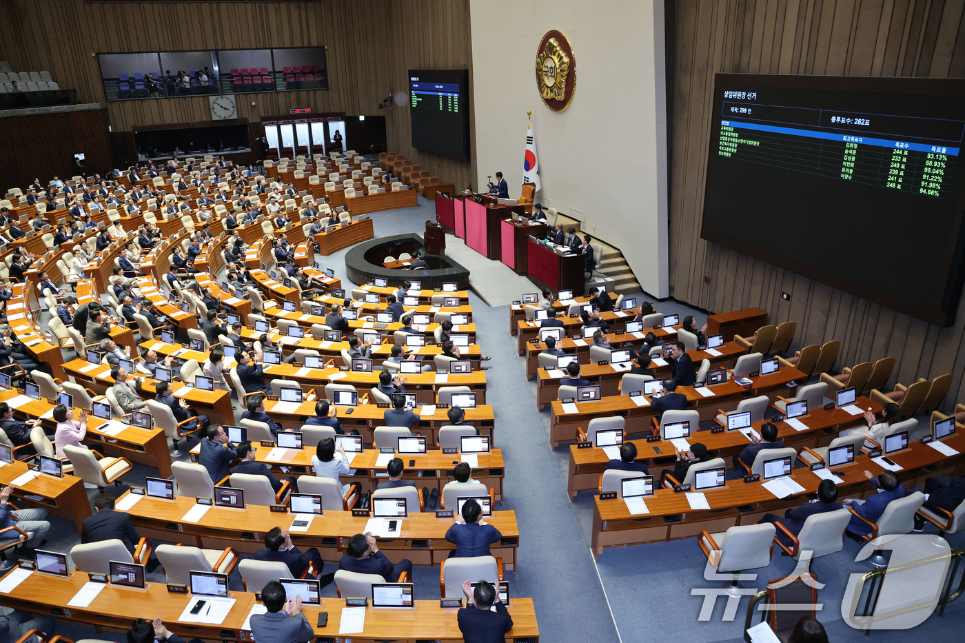 (서울=뉴스1) 신웅수 기자 = 조정식 국회의장이 23일 서울 여의도 국회에서 열린 제437회국회(임시회) 제2차 본회의에서 상임위원장 당선을 선포하고 있다. 2026.7.23/뉴 …