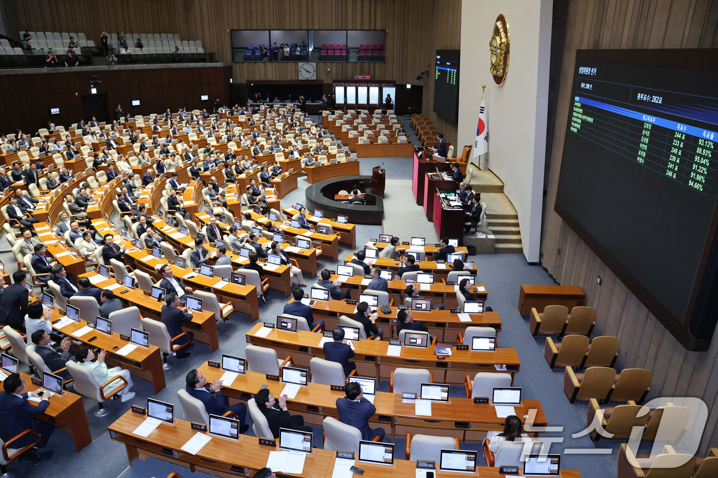 (서울=뉴스1) 신웅수 기자 = 조정식 국회의장이 23일 서울 여의도 국회에서 열린 제437회국회(임시회) 제2차 본회의에서 상임위원장 당선을 선포하고 있다. 2026.7.23/뉴 …