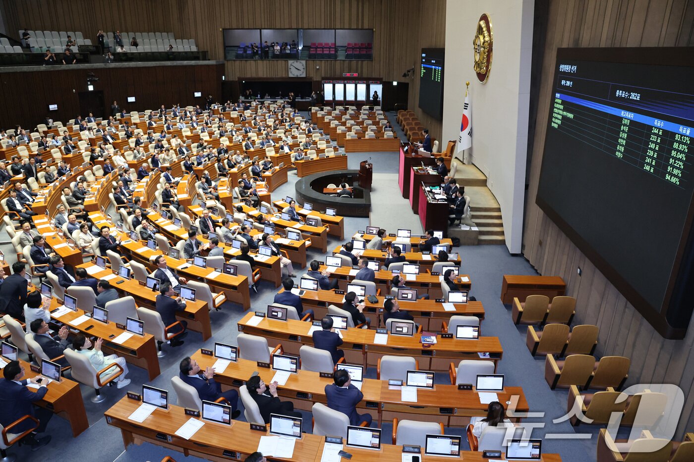 본문 이미지 - 조정식 국회의장이 23일 서울 여의도 국회에서 열린 제437회국회(임시회) 제2차 본회의에서 상임위원장 당선을 선포하고 있다. 2026.7.23 ⓒ 뉴스1 신웅수 기자