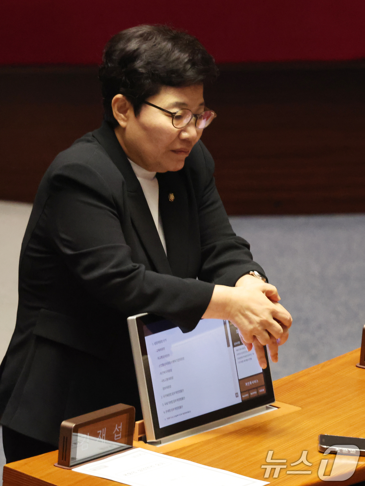 (서울=뉴스1) 황기선 기자 = 임이자 국민의힘 의원이 23일 오후 서울 여의도 국회에서 열린 제437회국회(임시회) 제2차 본회의에 참석하고 있다. 2026.7.23/뉴스1