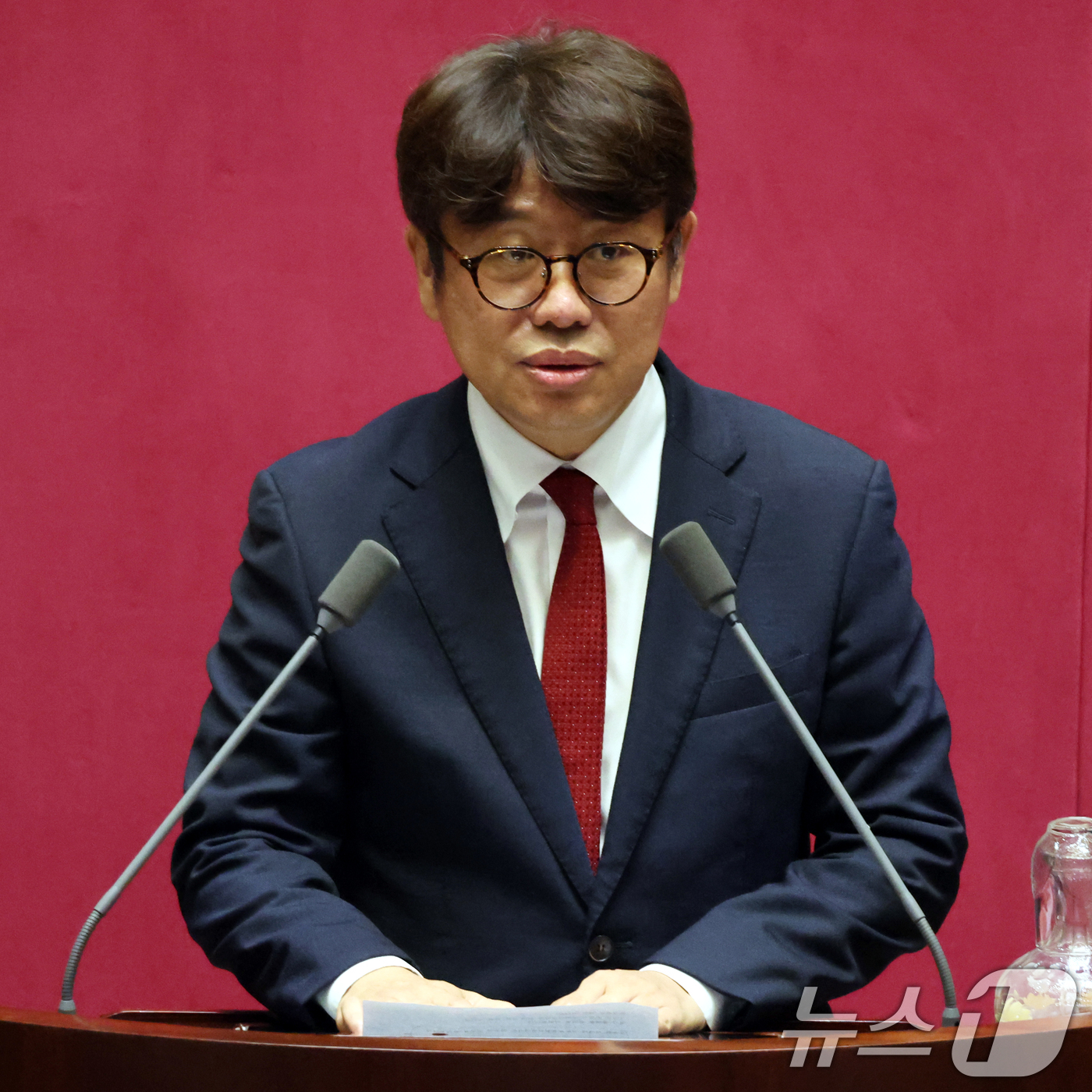 (서울=뉴스1) 황기선 기자 = 유의동 신임 국토교통위원장이 23일 서울 여의도 국회에서 열린 제437회국회(임시회) 제2차 본회의에서 당선 인사를 하고 있다.  2026.7.23 …