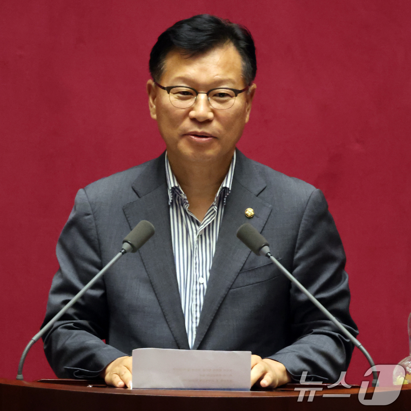 (서울=뉴스1) 황기선 기자 = 이양수 신임 정보위원장이 23일 서울 여의도 국회에서 열린 제437회국회(임시회) 제2차 본회의에서 당선 인사를 하고 있다. 2026.7.23/뉴스 …