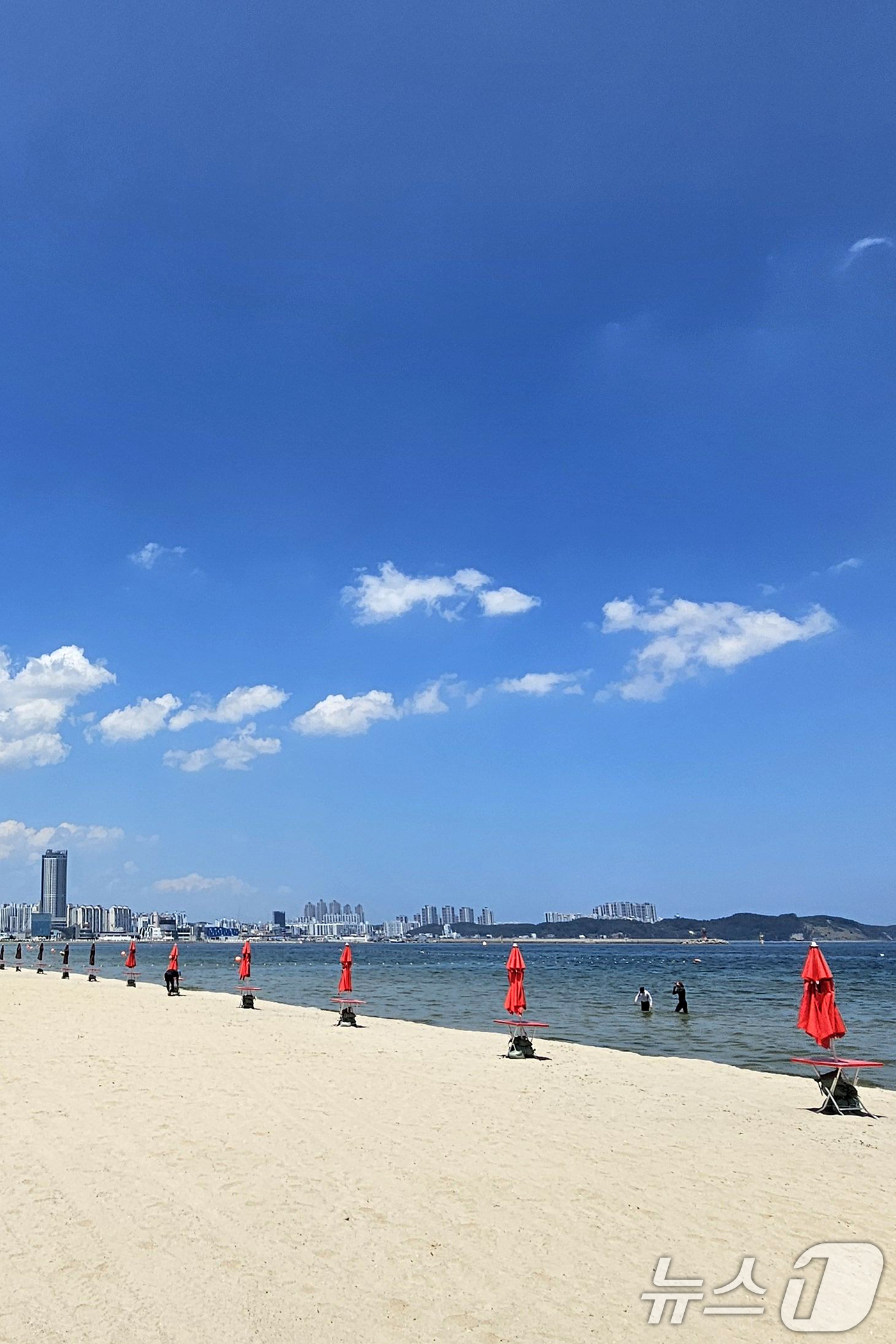 (포항=뉴스1) 최창호 기자 = 경북 포항시 전역에 폭염 경보가 발령 중인 24일 오후 송도해수욕장 상공 위로 푸른 하늘이 펼쳐지고 있다. 2026.7.24/뉴스1