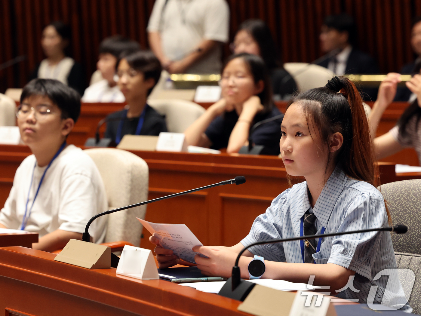 (서울=뉴스1) 황기선 기자 = 24일 오후 서울 여의도 국회에서 열린 제22회 대한민국 어린이 국회 본회의에서 어린이 국회의원이 자리하고 있다.  2026.7.24/뉴스1