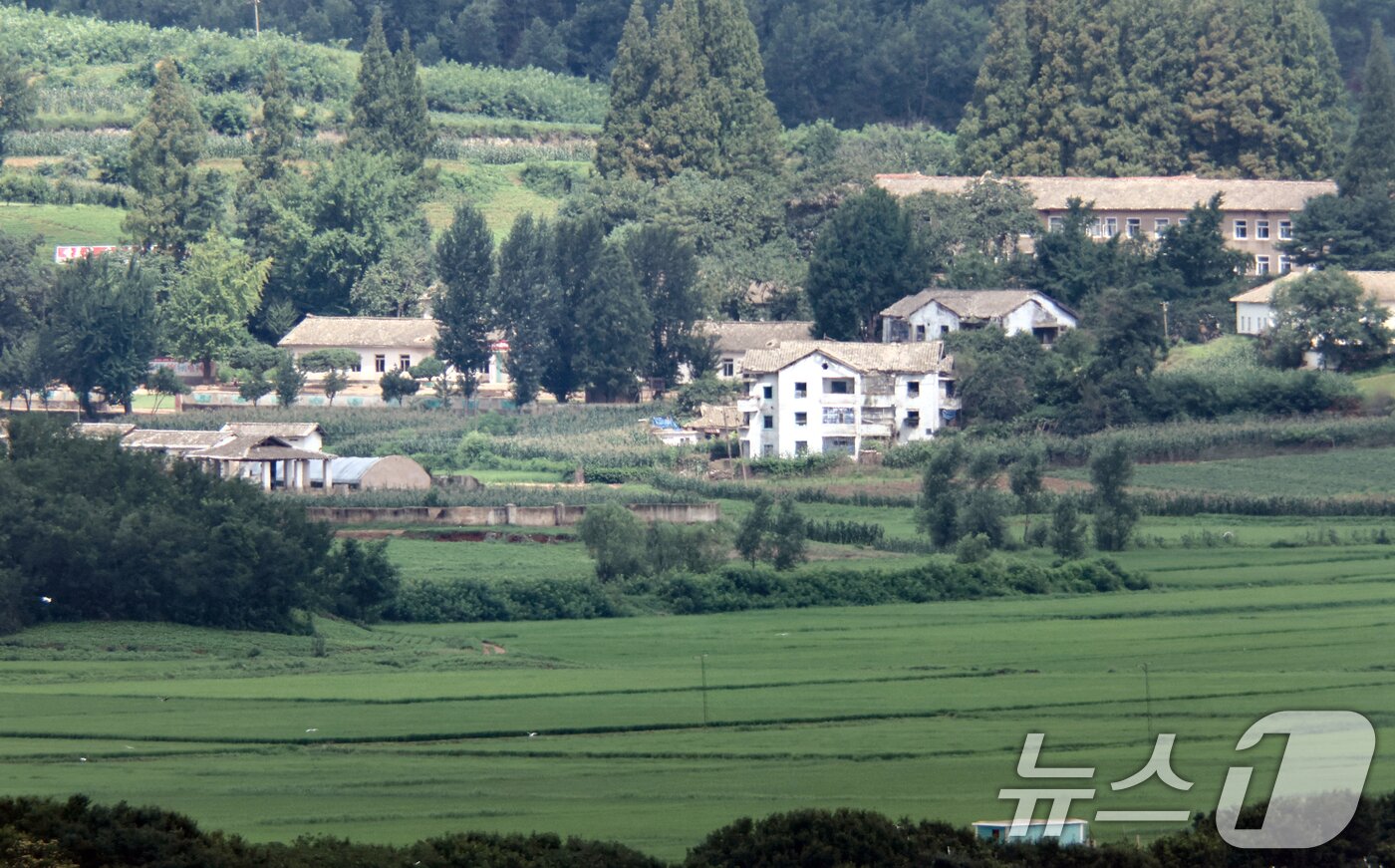본문 이미지 - 지난 7월26일 오전 경기도 파주시 오두산통일전망대에서 바라본 북한 황해북도 개풍군의 접경지역 마을의 모습. 2026.7.26 ⓒ 뉴스1 최지환 기자