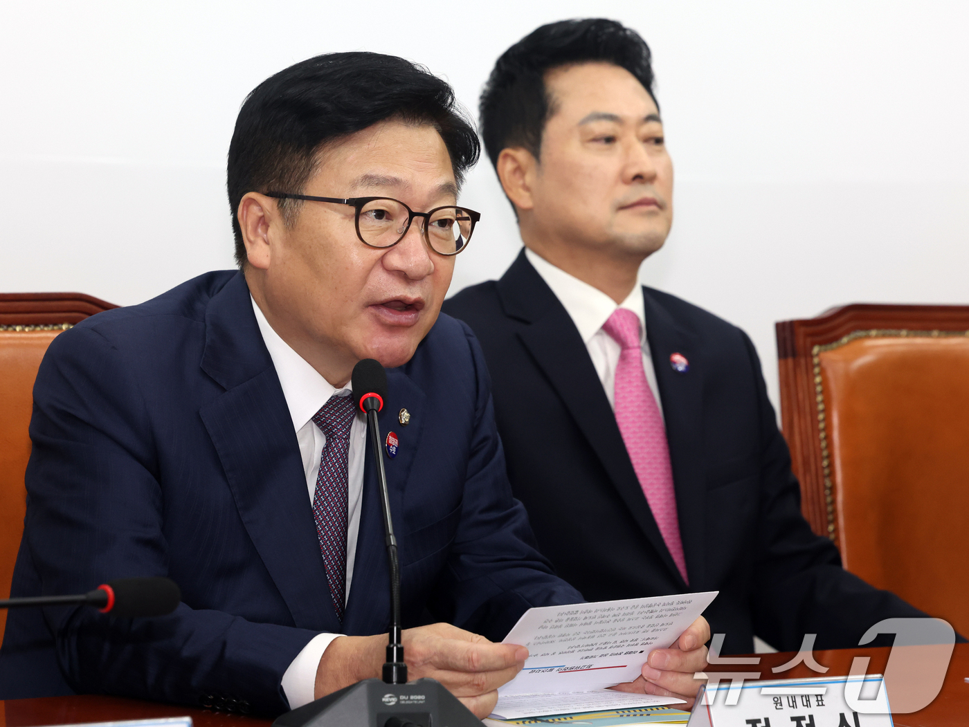 (서울=뉴스1) 황기선 기자 = 정점식 국민의힘 원내대표가 27일 오전 서울 여의도 국회에서 열린 최고위원회의에서 모두발언을 하고 있다.  2026.7.27/뉴스1