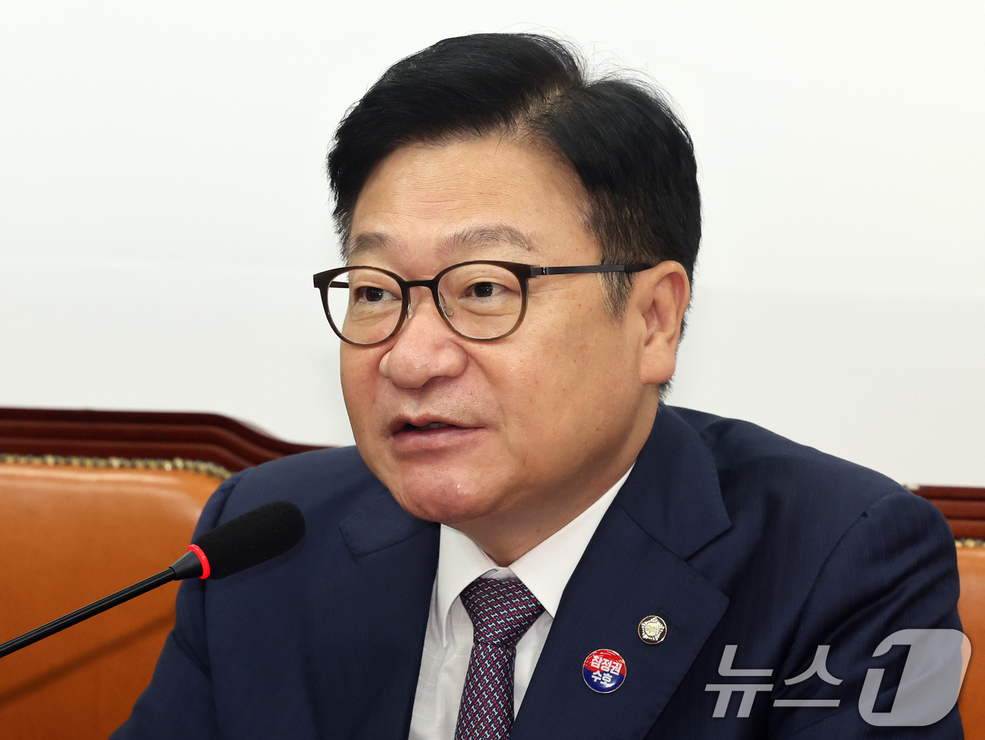 (서울=뉴스1) 황기선 기자 = 정점식 국민의힘 원내대표가 27일 오전 서울 여의도 국회에서 열린 최고위원회의에서 모두발언을 하고 있다.  2026.7.27/뉴스1