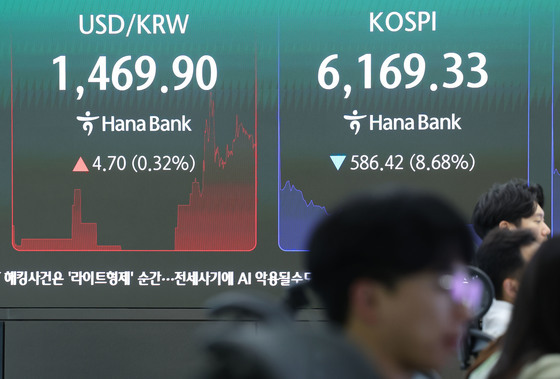 中 반도체 공습에 코스피 9% 폭락…6100선까지 밀렸다(종합)