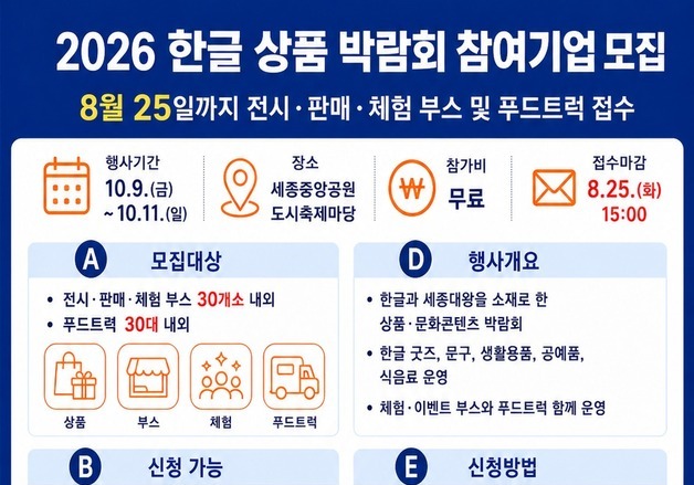 '2026 한글 상품 박람회' 10월 9~11일 세종중앙공원서 개최