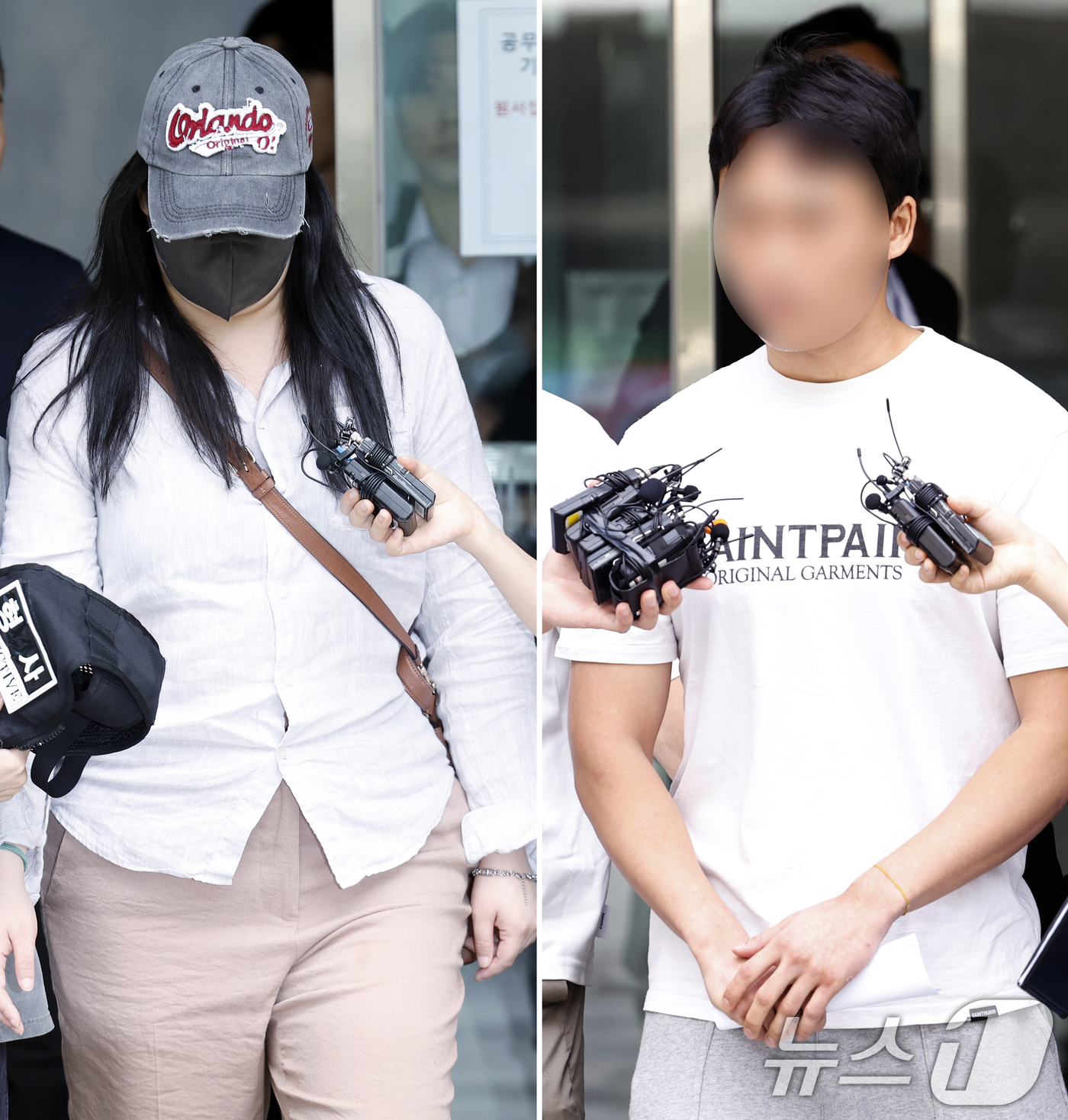 (서울=뉴스1) 박정호 기자 = 잠실 개표소 봉쇄 시위 현장에서 언론사 취재기자를 폭행해 폭행치상·특수감금 등 혐의를 받는 시위 참가자 30대 여성(왼쪽 사진)과 20대 남성이 2 …