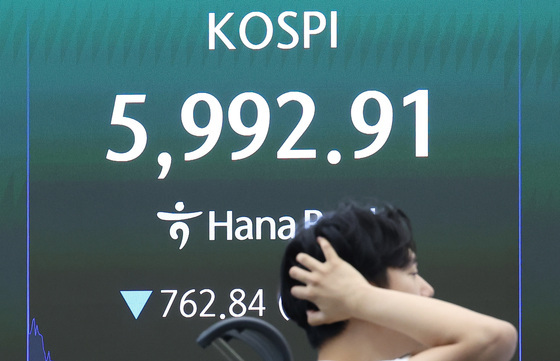 머리 감싸쥐는 코스피의 폭락 '장중 6000 붕괴'