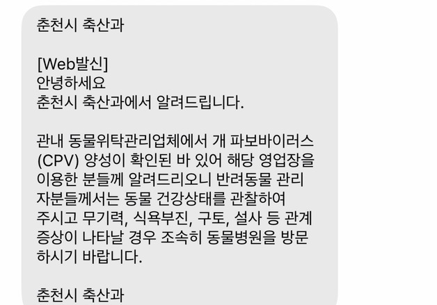 춘천 애견호텔서 폐사한 보더콜리, 부검서 파보바이러스 양성