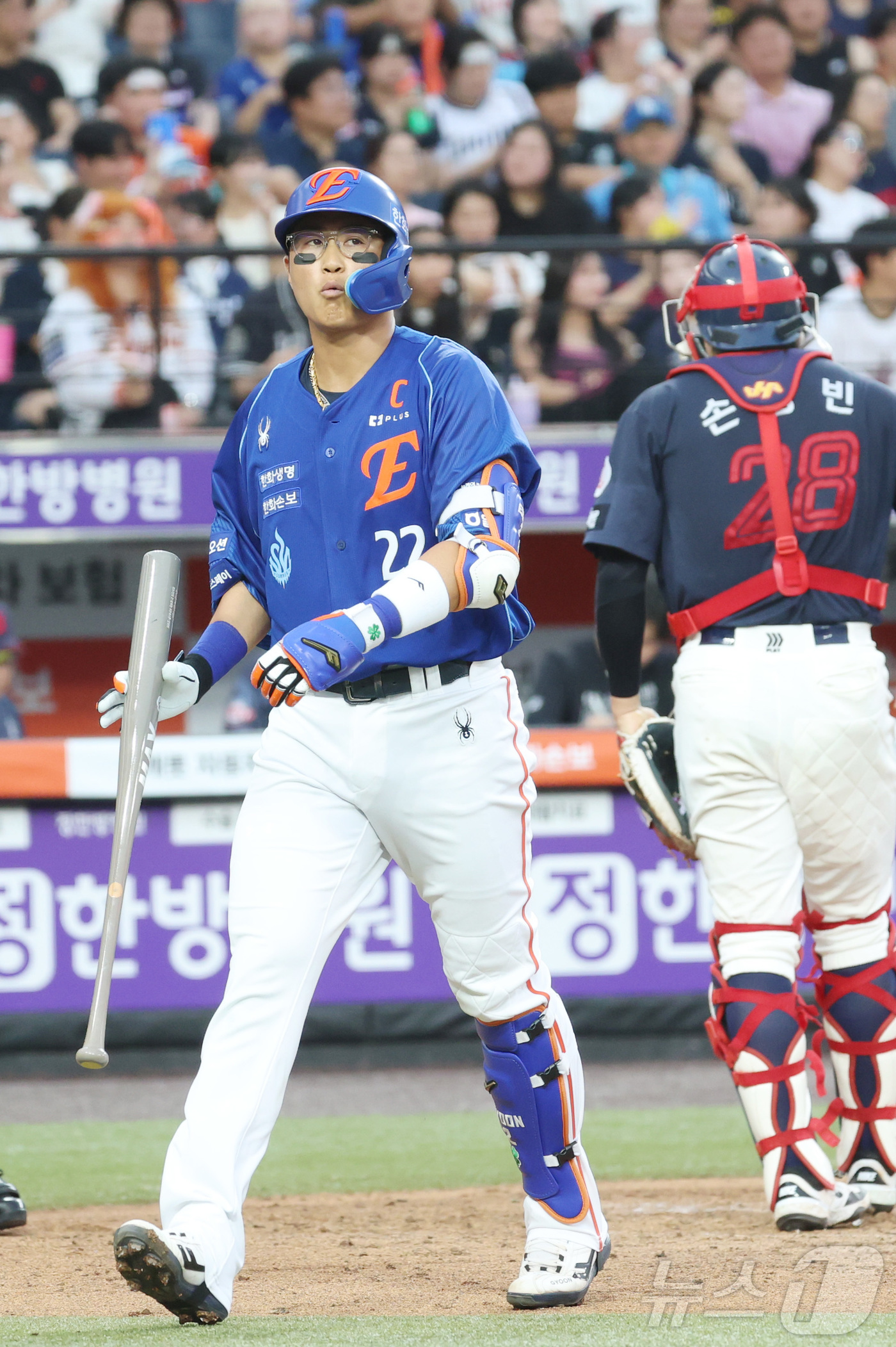 (대전=뉴스1) 김기남 기자 = 28일 대전 한화생명볼파크에서 열린 2026 신한 SOL KBO리그 롯데 자이언츠와 한화 이글스의 경기에서 한화 채은성이 84일만에 복귀 후 첫 타 …