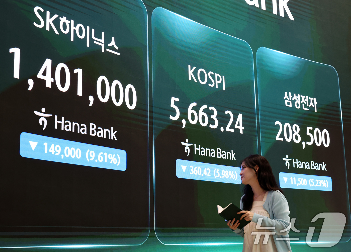 (서울=뉴스1) 최지환 기자 = 2거래일 연속으로 코스피, 코스닥 시장에 서킷브레이커가 발동한 29일 서울 중구 하나은행 본점 딜링룸 전광판에 코스피 종가가 표시되어 있다.이날 …