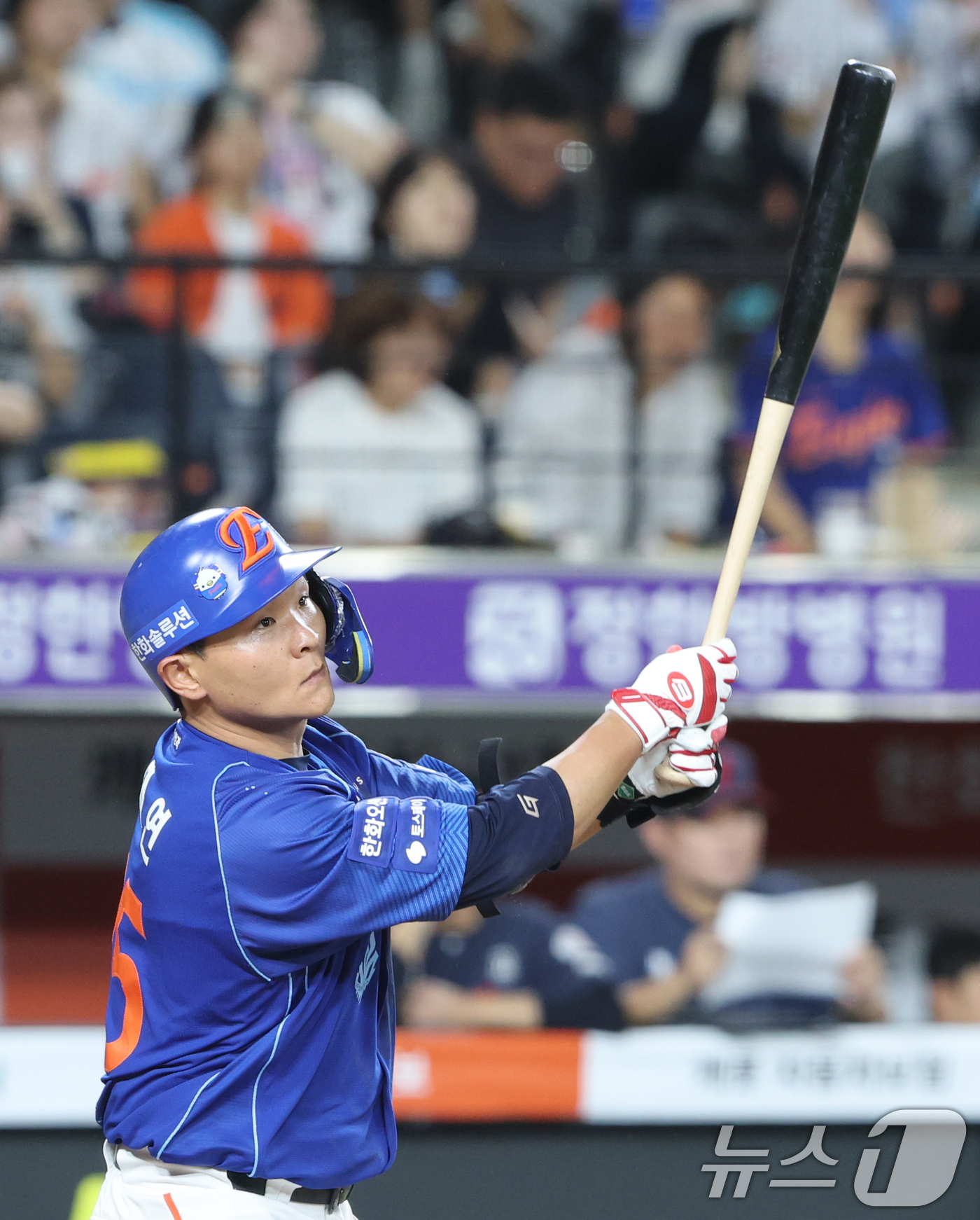 (대전=뉴스1) 김기태 기자 = 29일 대전 한화생명볼파크에서 열린 2026 신한 SOL KBO리그 롯데 자이언츠와 한화 이글스의 경기에서 6회말 무사 상황 한화 김태연이 2루타를 …