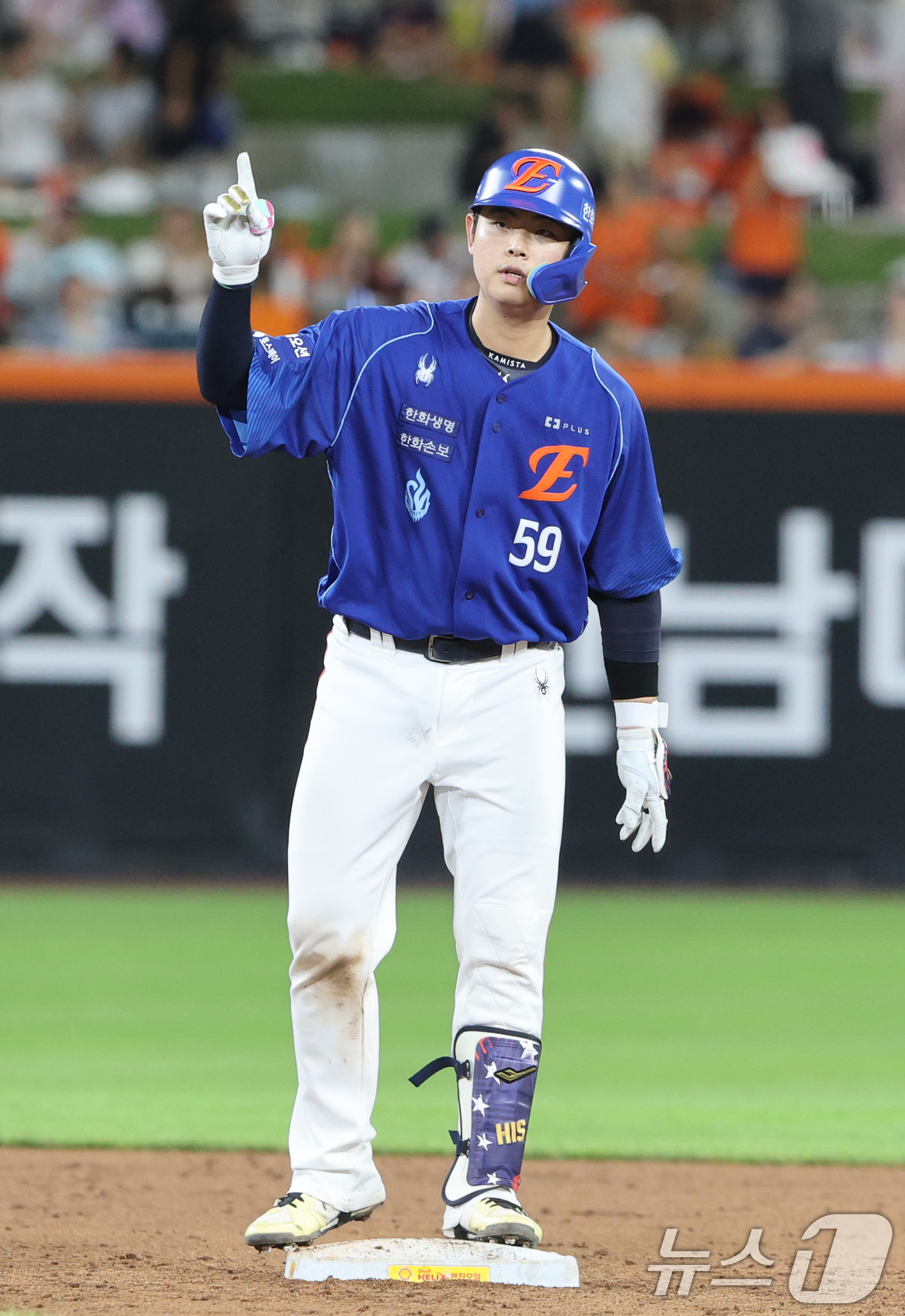 (대전=뉴스1) 김기태 기자 = 29일 대전 한화생명볼파크에서 열린 2026 신한 SOL KBO리그 롯데 자이언츠와 한화 이글스의 경기에서 7회말 1사 2루 상황 한화 허인서가 1 …