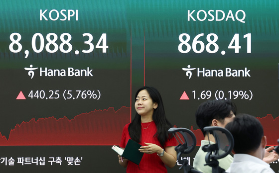코스피 5%대 급등하며 8000선 회복