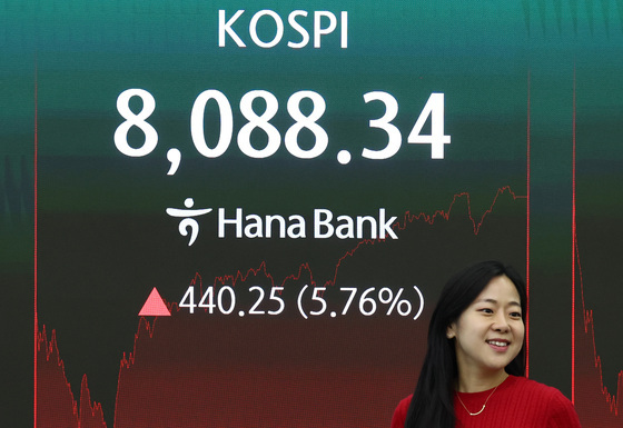 코스피 5%대 급등하며 8088.34 마감