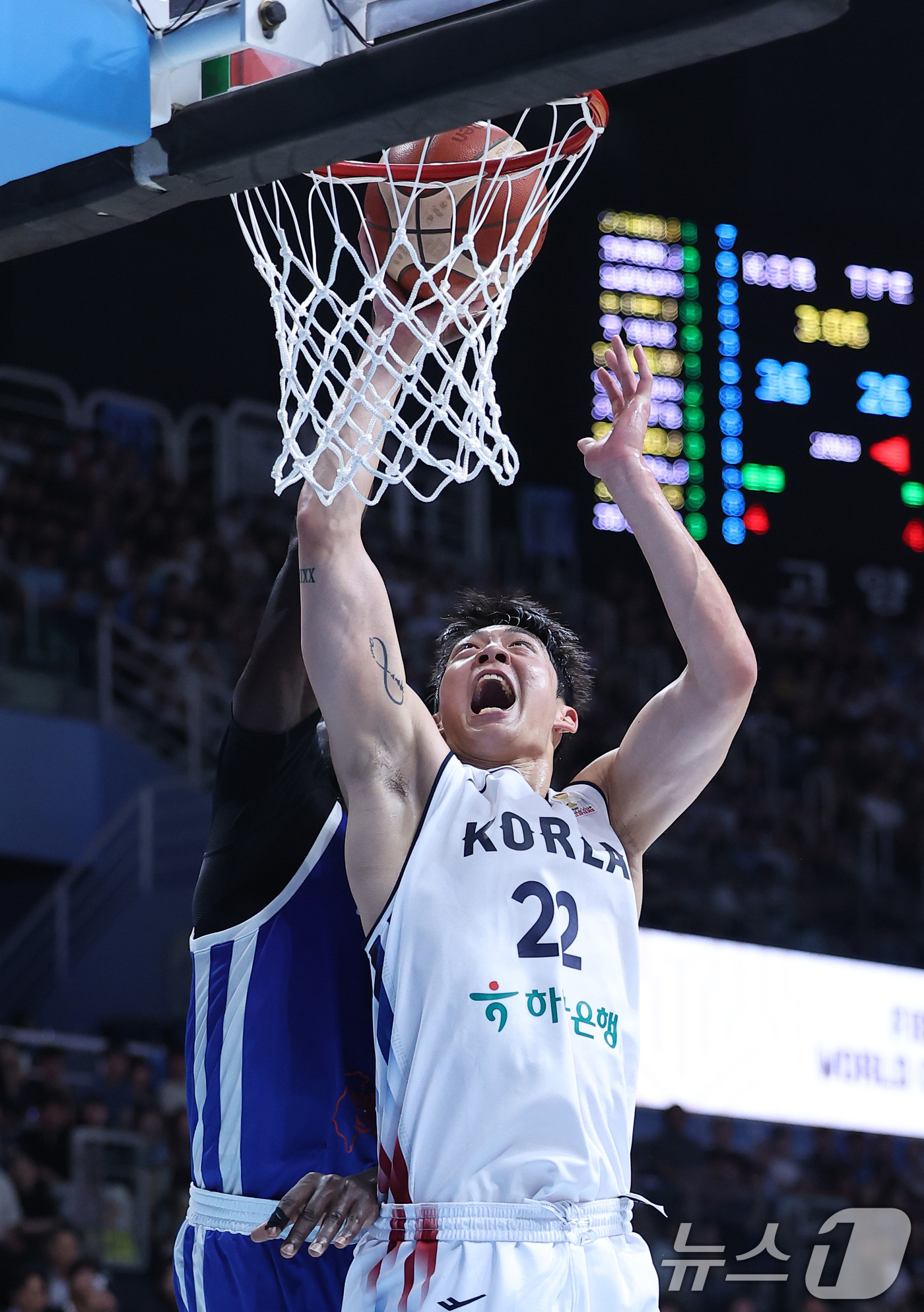 (고양=뉴스1) 김성진 기자 = 대한민국 농구 대표팀 여준석이 3일 경기도 고양시 고양소노아레나에서 열린 2027 FIBA 월드컵 아시아 예선 1라운드 B조 윈도우3 대한민국과 대 …