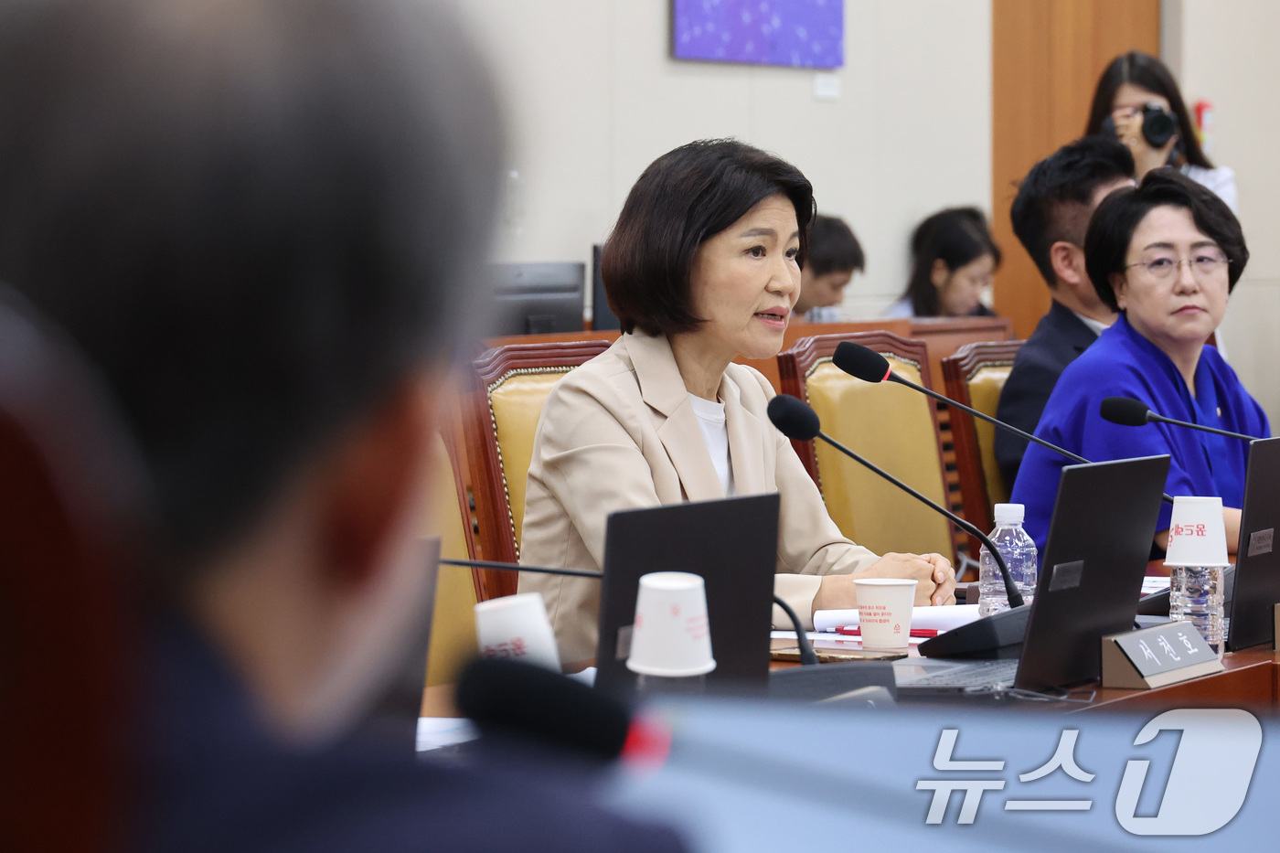 (서울=뉴스1) 신웅수 기자 = 이진숙 국민의힘 의원이 30일 서울 여의도 국회에서 열린 과학기술정보방송통신위원회 전체회의에서 발언하고 있다. 2026.7.30/뉴스1