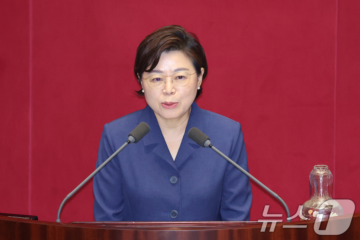 (서울=뉴스1) 신웅수 기자 = 김정재 신임 성평등가족위원장이 30일 서울 여의도 국회에서 열린 제437회국회(임시회) 제3차 본회의에서 당선 인사를 하고 있다. 2026.7.30 …