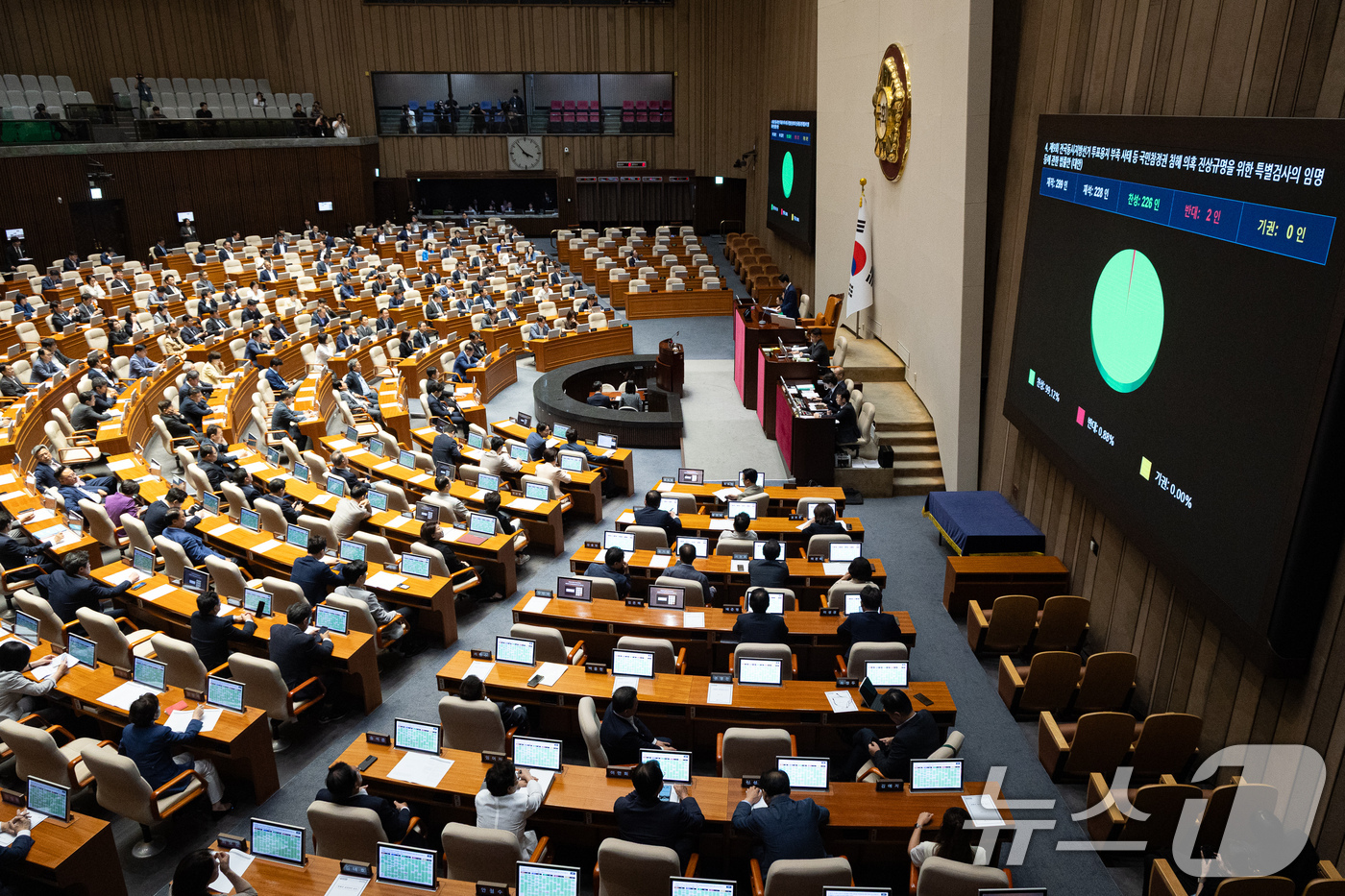 (서울=뉴스1) 유승관 기자 = 30일 서울 여의도 국회에서 열린 제437회 국회(임시회) 제3차 본회의에서 제9회 전국동시지방선거 투표용지 부족 사태 등 국민참정권 침해 의혹 진 …