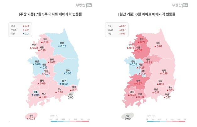 7월 마지막주 경기 아파트값 상승률 전국 1위…서울은 0.18%↑