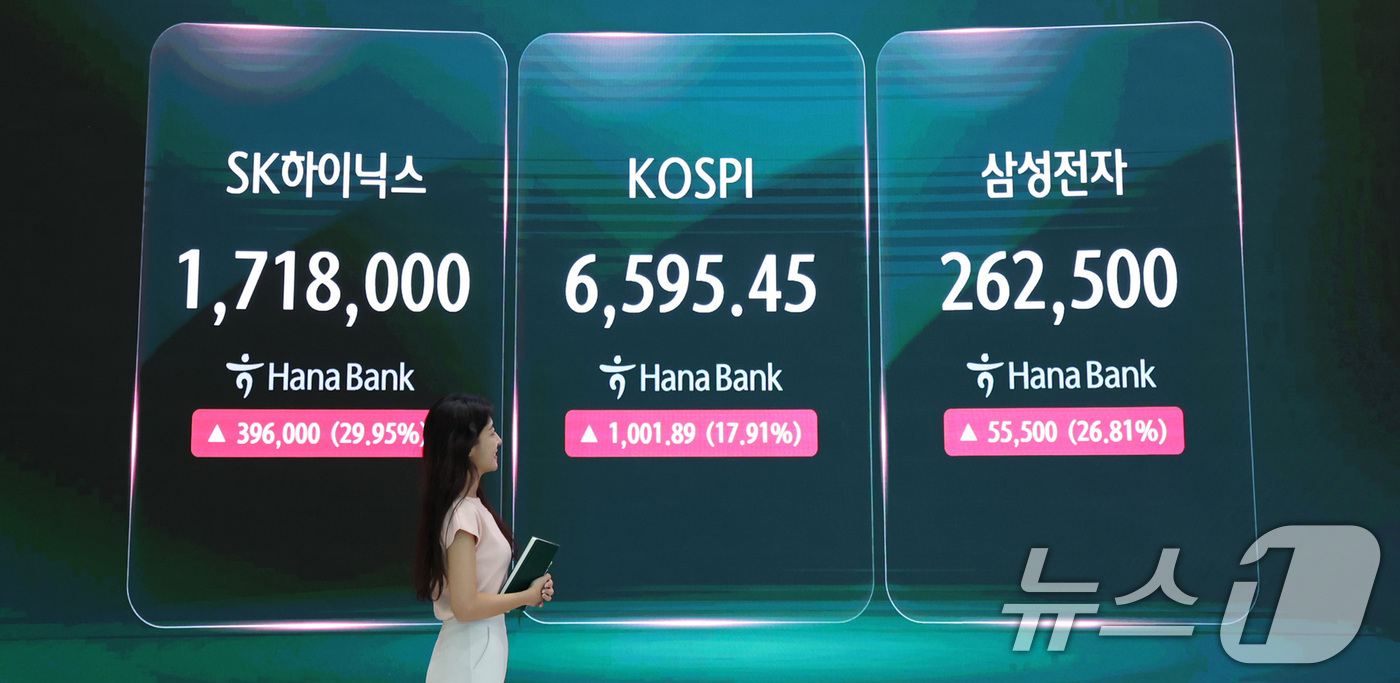 (서울=뉴스1) 박지혜 기자 = 코스피 17.91% 폭등해 6595.45…SK하닉 첫 상한가 마감 2026.7.31/뉴스1
