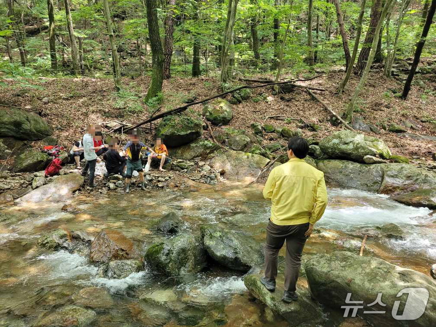 본문 이미지 - 충북 영동군 단속반원이 산림 계곡 내 오염행위를 지도 단속하고 있다.(영동군 제공. 재판매 및 DB금지)/뉴스1 