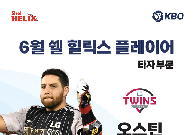 LG 오스틴·두산 최민석, KBO리그 6월 '쉘힐릭스플레이어' 선정