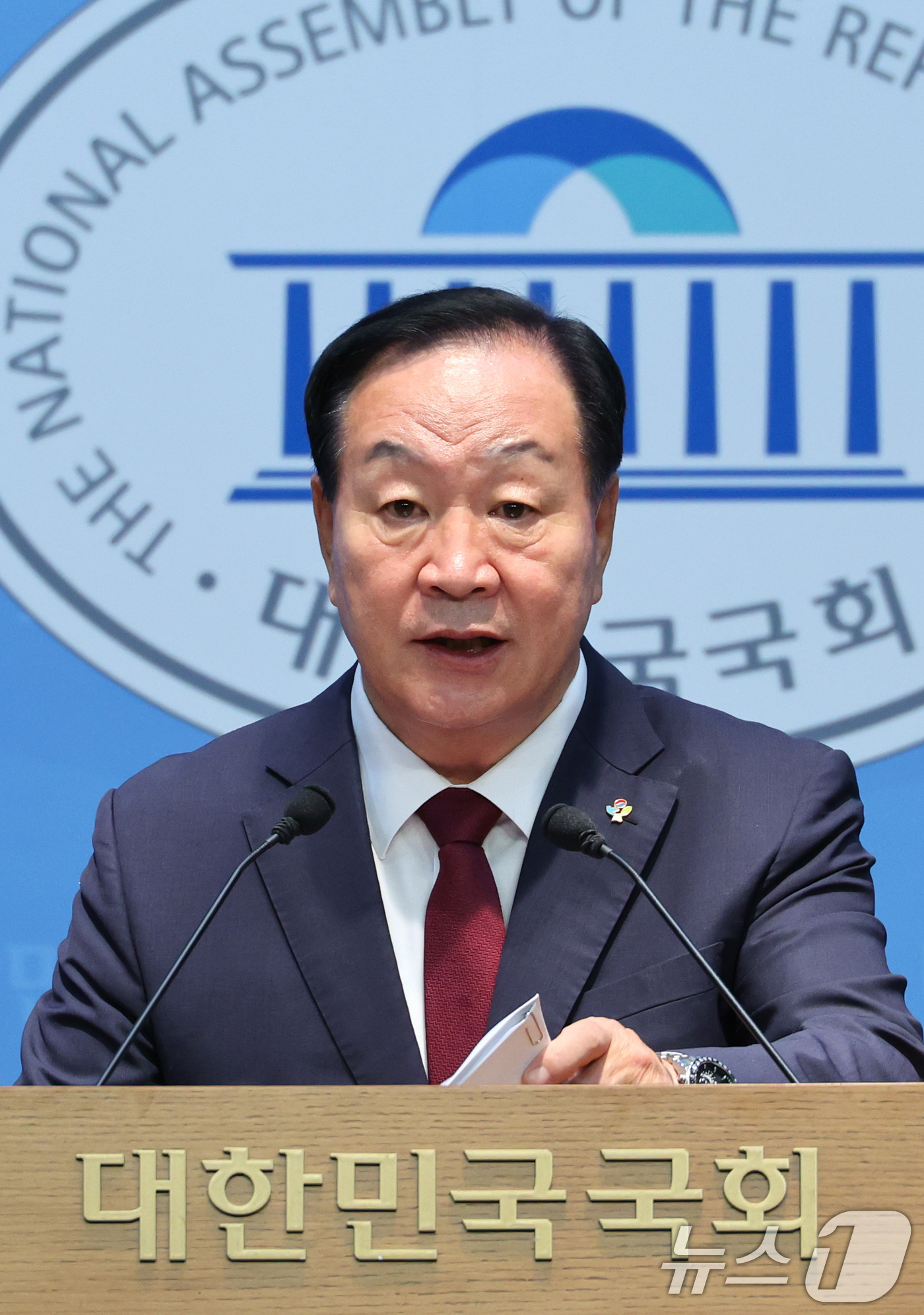 (서울=뉴스1) 신웅수 기자 = 한기호 국민의힘 의원이 6일 서울 여의도 국회 소통관에서 육군사관학교 폐교 반대 기자회견을 하고 있다. 2026.7.6/뉴스1