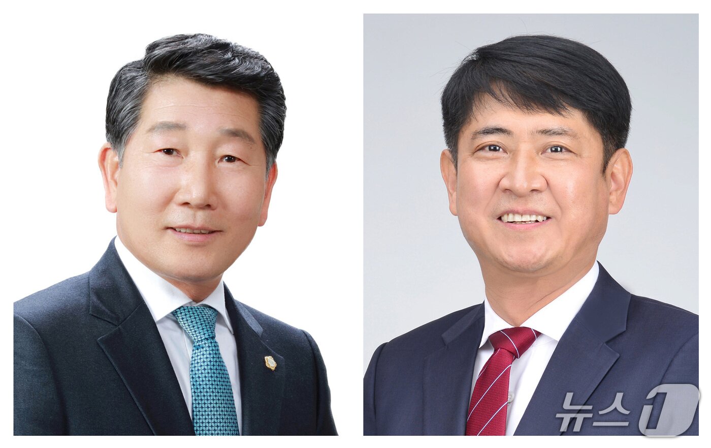 본문 이미지 - 6일 열린 밀양시의회 제273회 임시회 1차 본회의에서 의장으로 선출된 손문규 의원(왼쪽), 부의장 강창오 의원.(밀양시의회 제공. 재판매 및 DB금지)
