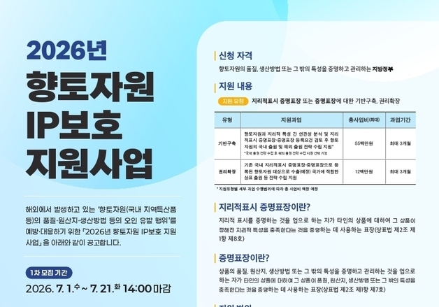 지식재산처, 향토자원 권리화로 원산지 오인행위 예방