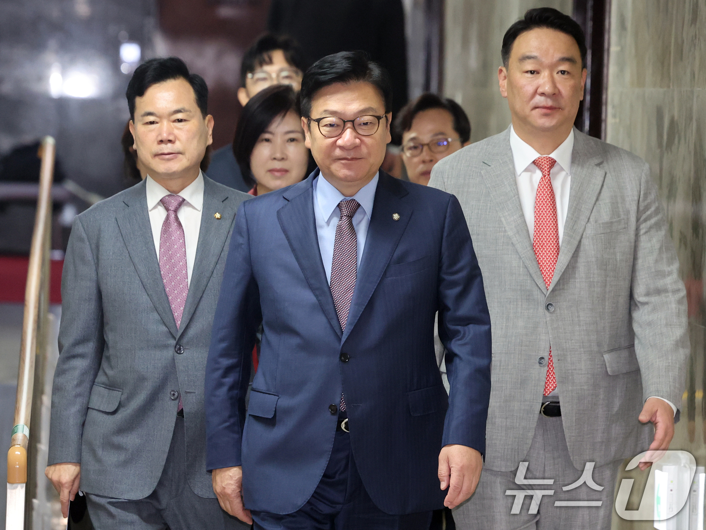 (서울=뉴스1) 황기선 기자 = 정점식 국민의힘 원내대표가 7일 오전 서울 여의도 국회에서 열린 원내대책회의에 참석하고 있다.  2026.7.7/뉴스1