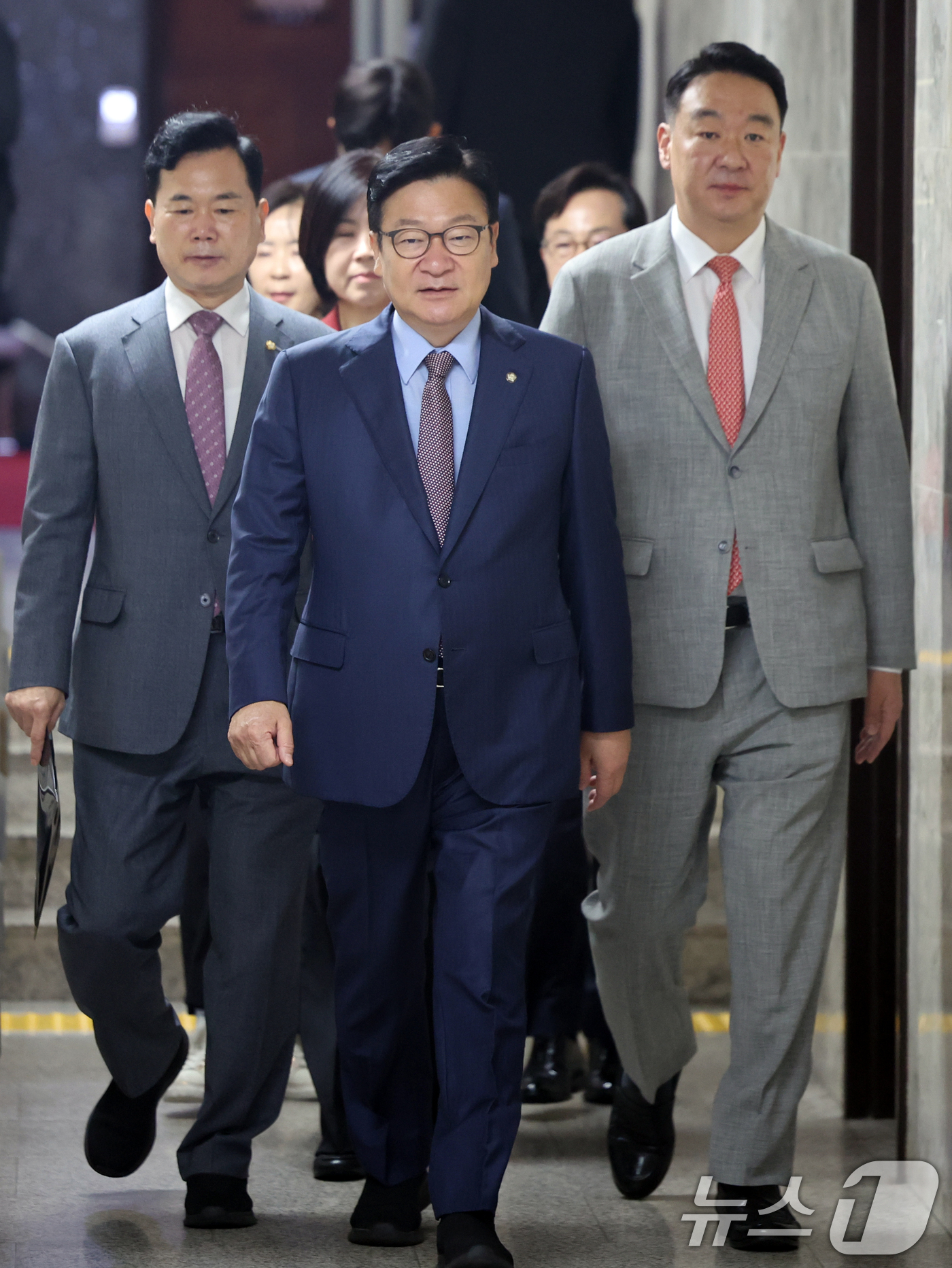 (서울=뉴스1) 황기선 기자 = 정점식 국민의힘 원내대표가 7일 오전 서울 여의도 국회에서 열린 원내대책회의에 참석하고 있다.  2026.7.7/뉴스1