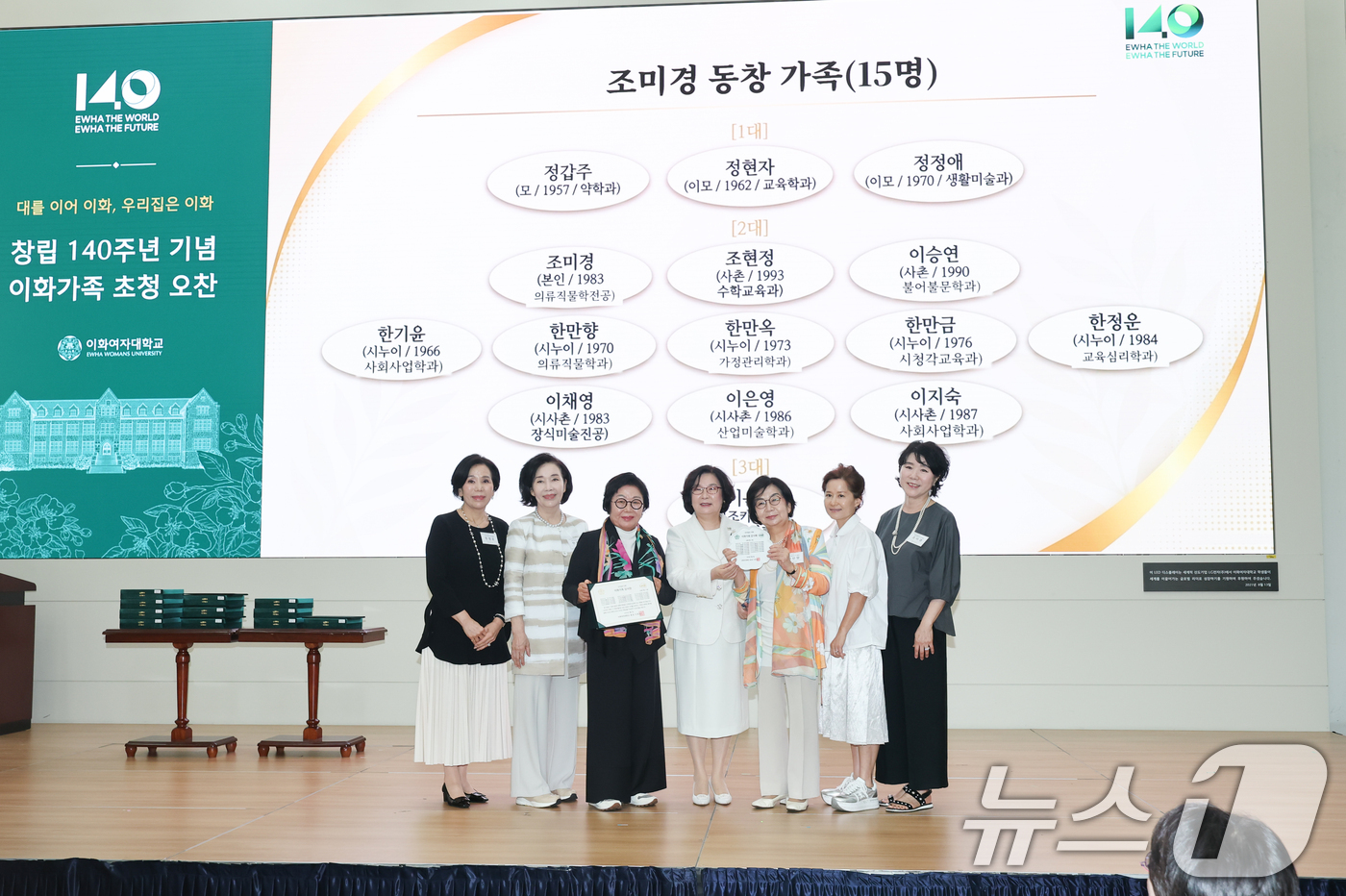 (서울=뉴스1) 안은나 기자 = 7일 서울 서대문구 이화여자대학교 ECC 이삼봉홀에서 열린 '대를 이어 이화, 우리집은 이화' 창립 140주년 기념 이화가족 초청 오찬행사에 참석한 …