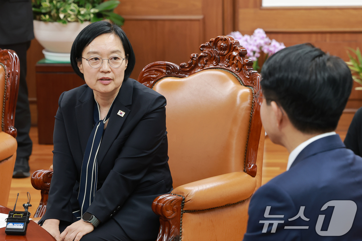 (서울=뉴스1) 유승관 기자 = 한성숙 국무총리가 7일 서울 여의도 국회에서 조정식 국회의장을 예방하고 있다. (공동취재) 2026.7.7/뉴스1
