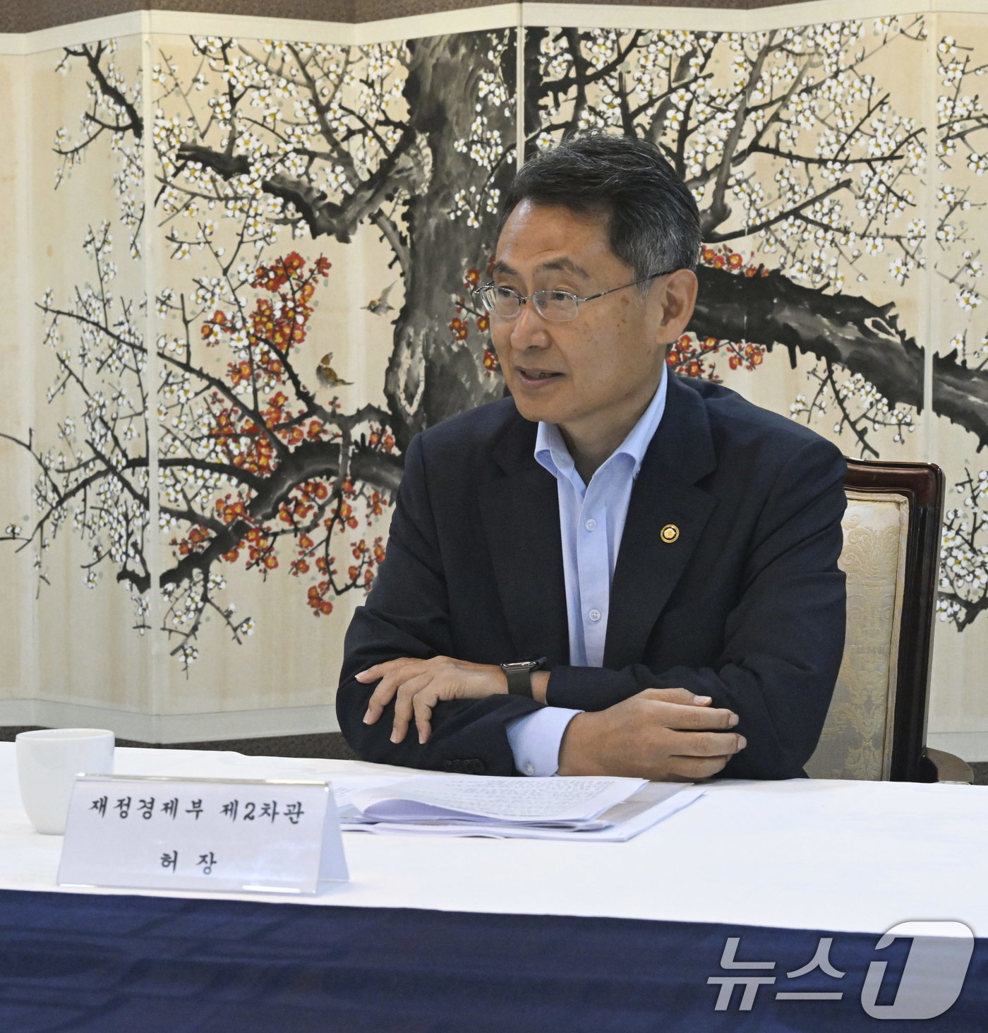 (서울=뉴스1) = 허장 재정경제부 차관이 8일 서울 종로구 정부서울청사에서 열린 원화 국제화 전담반(TF) 회의를 주재하고 있다. (재정경제부 제공. 재판매 및 DB금지) 202 …