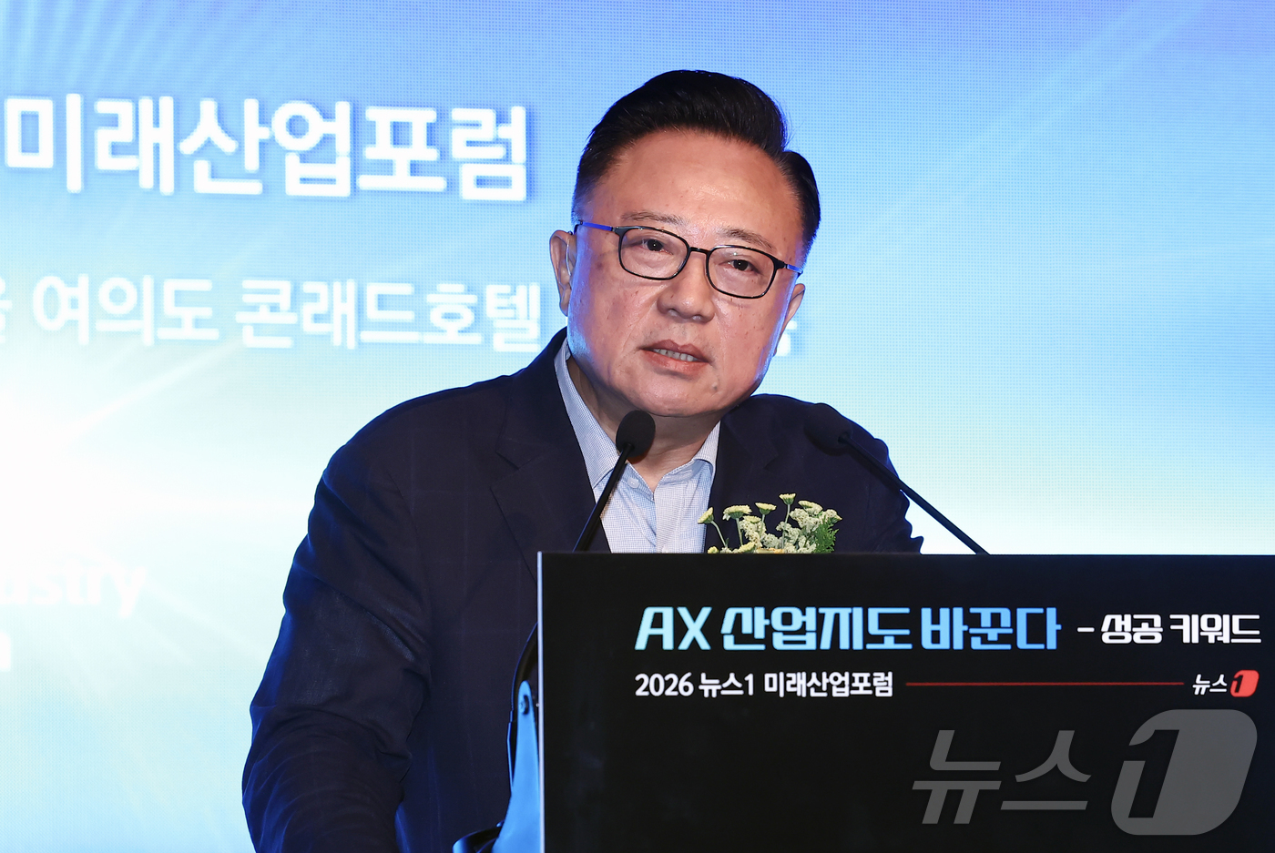 (서울=뉴스1) 김민지 기자 = 고동진 국민의힘 의원이 9일 오전 서울 여의도 콘래드호텔에서 열린 뉴스1 미래산업포럼(NFIF)에서 축사를 하고 있다. 2026.7.9/뉴스1