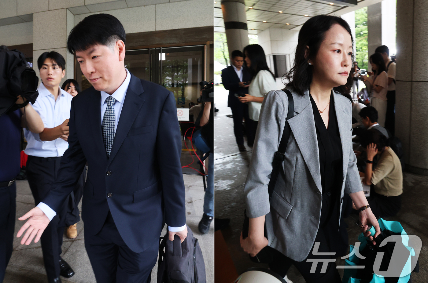 (서울=뉴스1) 오대일 기자 = 내란 특검팀 수사팀장인 장준호 성남지청장(왼쪽)과 윤석열 전 대통령 측 법률대리인단 유정화 변호사가 9일 오후 서울 서초구 대법원 대심판정에서 열린 …
