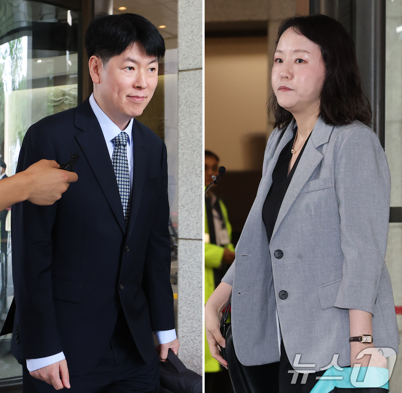 (서울=뉴스1) 오대일 기자 = 내란 특검팀 수사팀장인 장준호 성남지청장(왼쪽)과 윤석열 전 대통령 측 법률대리인단 유정화 변호사가 9일 오후 서울 서초구 대법원 대심판정에서 열린 …