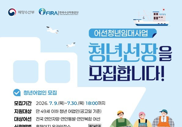 "청년 어업인에 어선 빌려드려요"…하반기 어선청년임대사업 참여자 모집