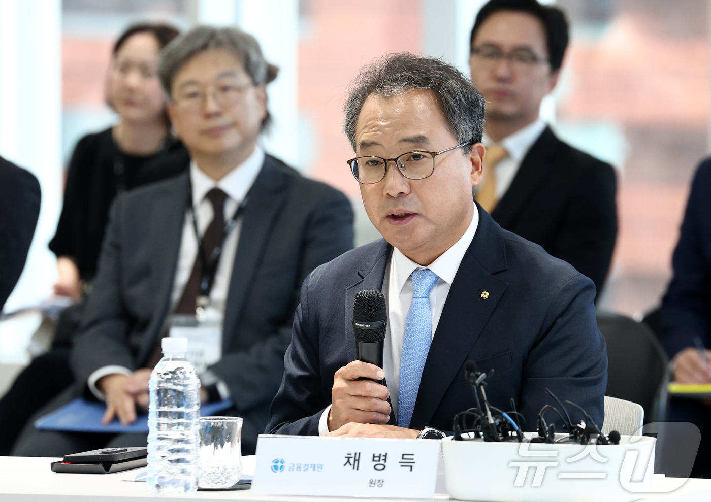 (서울=뉴스1) 최지환 기자 = 채병득 금융결제원장이 9일 오후 서울 서초구 토스 신논현 사무실에서 열린 주민등록증 진위 확인 확대 업무협약식에서 발언하고 있다. 2026.7.9/ …