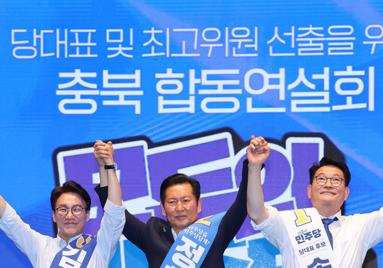 인사하는 김민석·정청래·송영길 후보